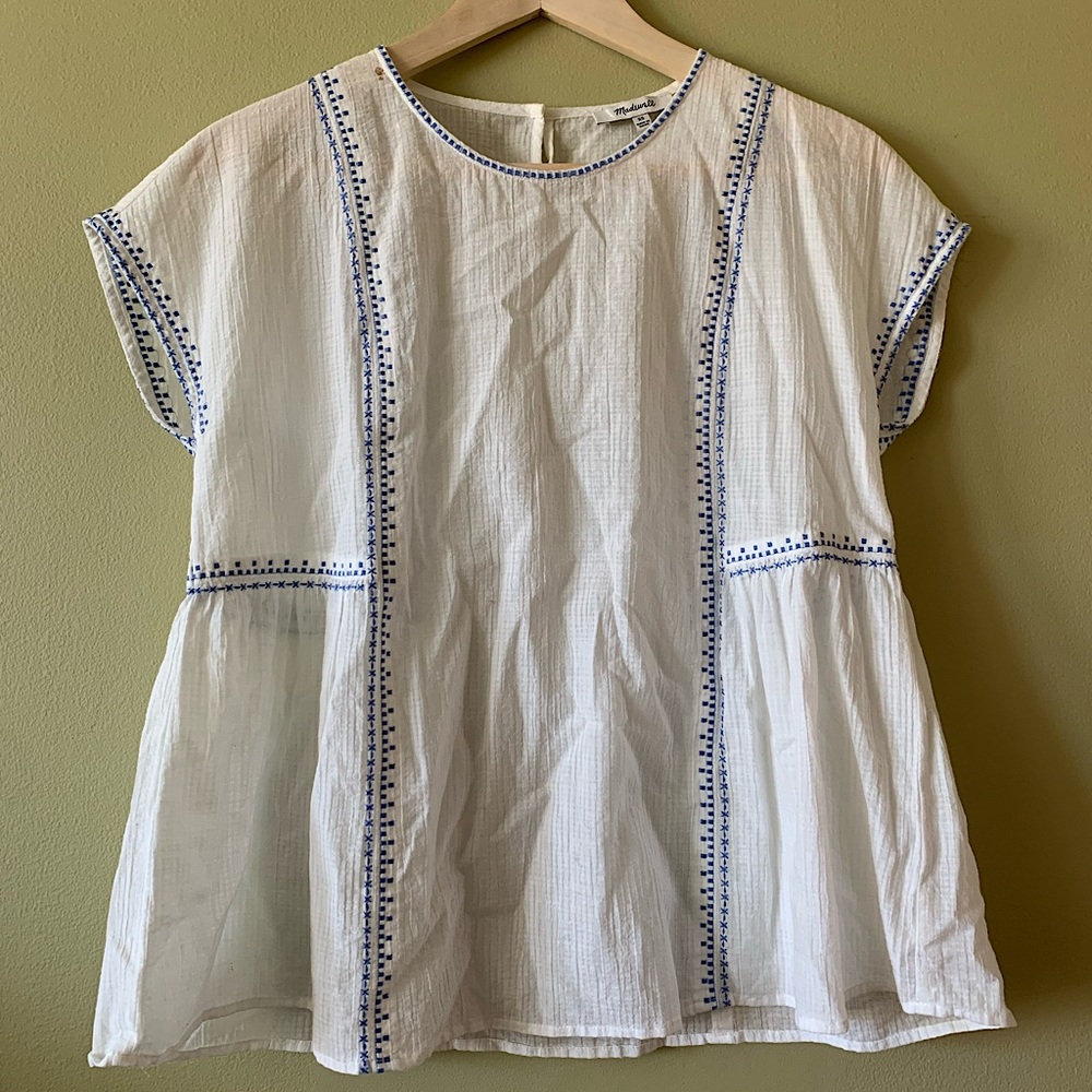 Madewell embroidered boho cotton blouse size XS